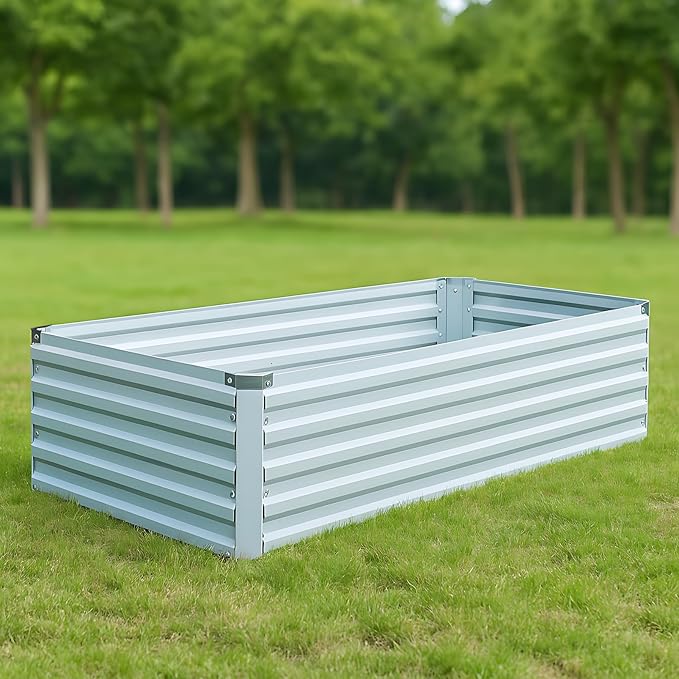 2 Pack 4x2x1FT Galvanized Raised Garden Beds Kit Outdoor Metal Gardening Planter Box for Vegetable Elevated Flower HerbsSilver