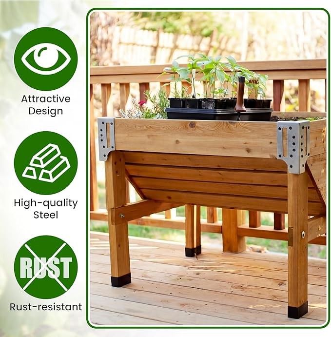 12 Pack Raised Garden Bed Corner Brackets with Securing Lip Fits Lumber up to 2 x 12 Metal Garden Corner Bracket for Wood Frame Bed 4.7 L x 2 W x 10.5 H (Sliver)