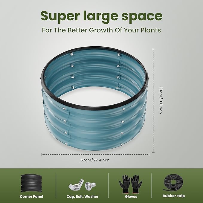 ZXZYHFTY Round Galvanized Raised Garden Bed kit Blue Outdoor Garden Raised Planter Box Round Large Metal Raised Garden Beds for Vegetable 2 * 2 * 1ft 1 Pack