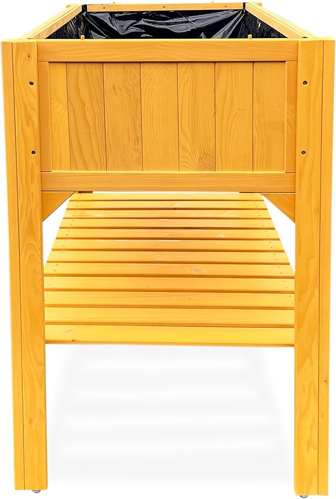 HABAU Wooden Raised Garden Bed with Legs Outdoor Elevated Planter Box 46x22x35-inch w/Liner &amp Storage Shelf