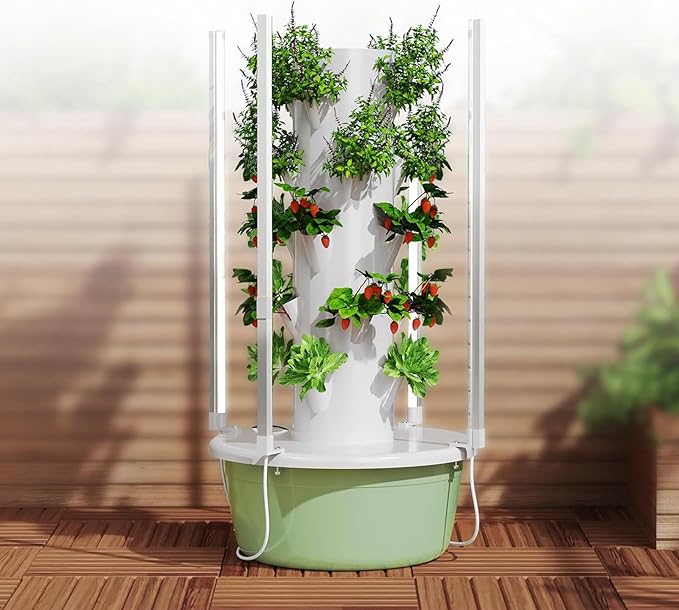 Patio Grow ColumnHydroponic Growing Systems Vertical Hydroponic Tower with Controller Garden Hydroponic Towerfor Indoor and Outdoor Use C(20Pots)