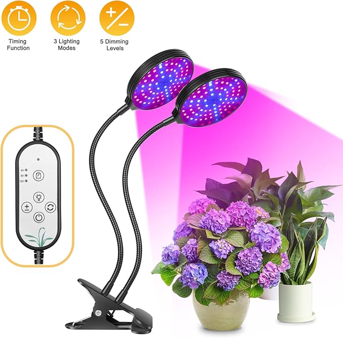 Sunlike LED Grow Light with Blue Red Light USB Powered 4/8 / 12H Timer &amp 5 Brightness Levels - Full Adjustable Gooseneck Waterproof Clip for Indoor Plants &amp Seedlings (Type2)
