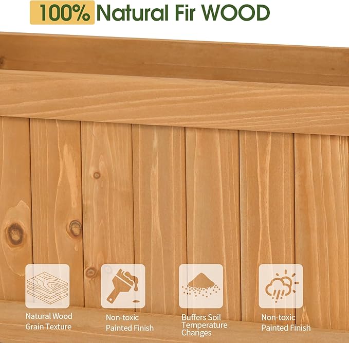 VINGLI Raised Garden Bed with Trellis &amp Hanging Roof Wooden Garden Bed Outdoor Planter Box for Yard Garden Balcony (Natural Wood Color Arched)