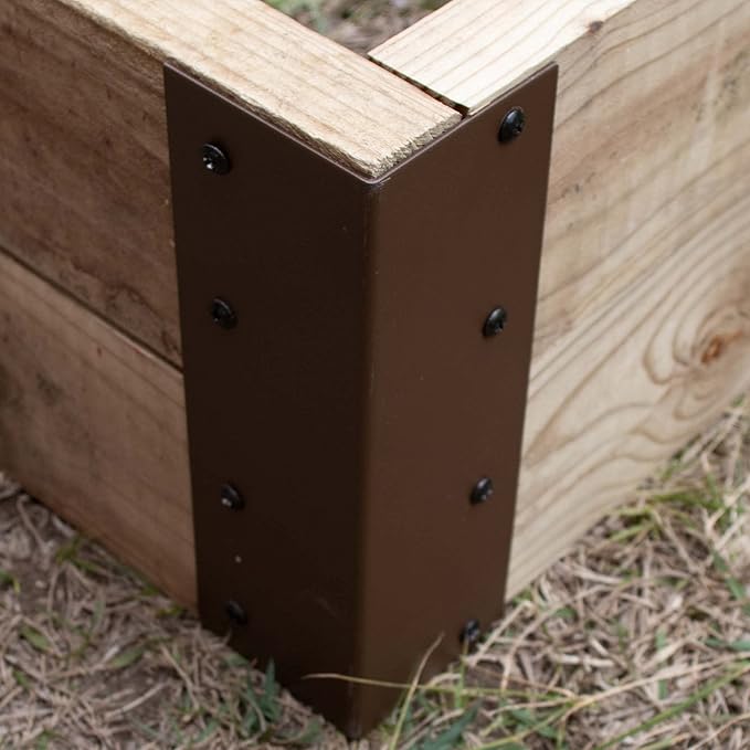 Raised Garden Bed Brackets - Set of 4 - Powder-Coated Steel for 10-15 Elevated Beds - Complete with Gardening Gloves