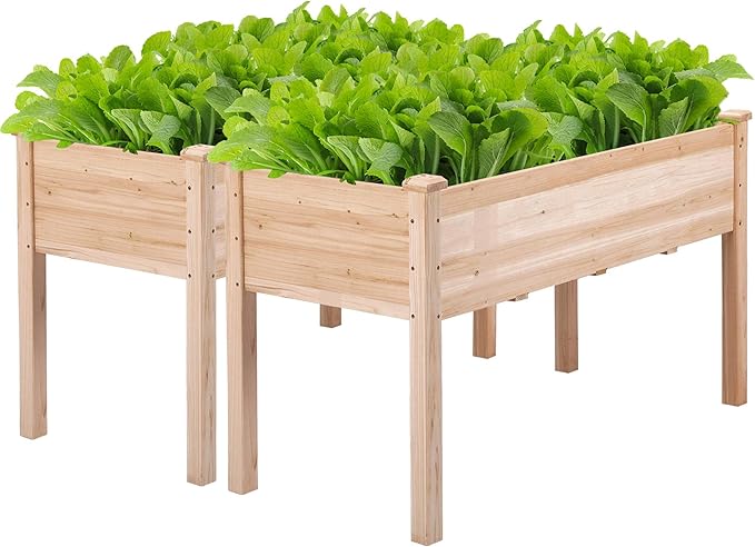 Topeakmart Wooden Garden Planter Boxes 48 X 23 X 30in Elevated Raised Garden Bed Outdoor with Legs Wooden Gardening Box for Flower/Vegetable/Herb/Tomato/Backyard/Patio 2pcs