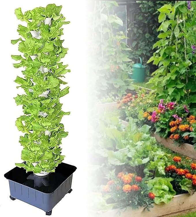 Hydroponic Growing Kits Hydroponic Growing System Kits ｜ 45 Plants Sites Vertical Grow Tower with Pump｜ Movable Water Tank Growing System for s Fruits Vegetables