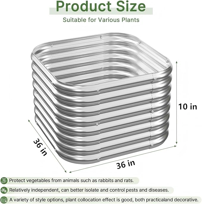4 PCS Galvanized Raised Garden Bed Outdoor Metal Garden Bed for Vegetables Above Ground Garden Box for Flower Steel Raised Beds for Gardening - 3FT