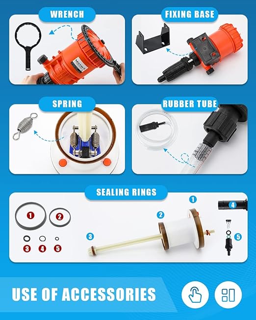 NEWTRY 1:500-1:50 Fertilizer Injector for Drip Irrigation 0.2%-2% Dosing Pump for Garden Greenhouse Livestock Agriculture Nutrient Delivery System