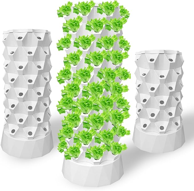 Hydroponic Tower Growing System 6 Layers 48 Pots with Water Pump Indoor Outdoor Hydroponics Planter Kit Vertical Garden Tower for Growing Strawberries Tomatoes Lettuce