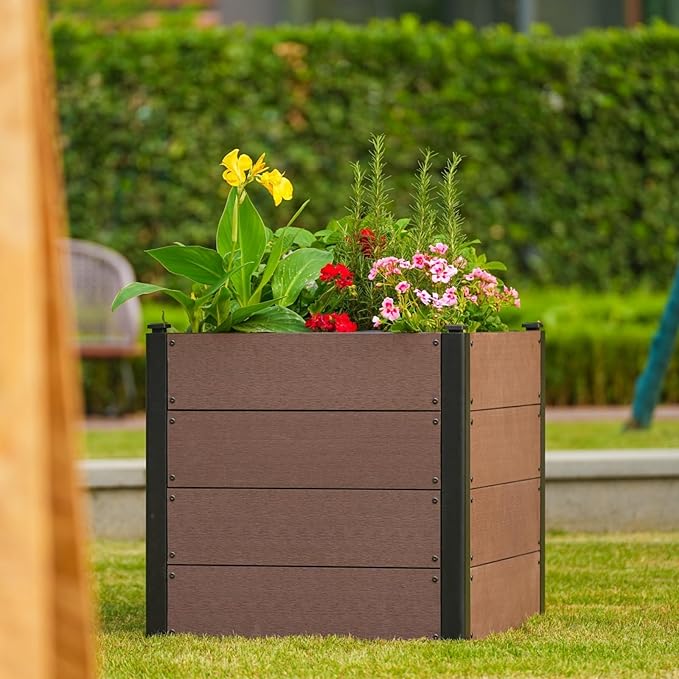 GAOMON Elevated Wood-Look Raised Garden Bed – Durable Composite Planter Box – Space-Saving Easy Assembly Open Bottom – Perfect for Outdoor Vegetable Herb and Flower Gardening