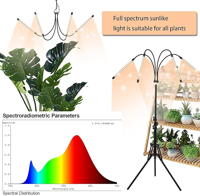 LED Plant Grow Light with Stand LED Grow Light Full Spectrum for Indoor Plants10 Dimmable Levels3 Modes TimingTripod Adjustable 15-72 inch.