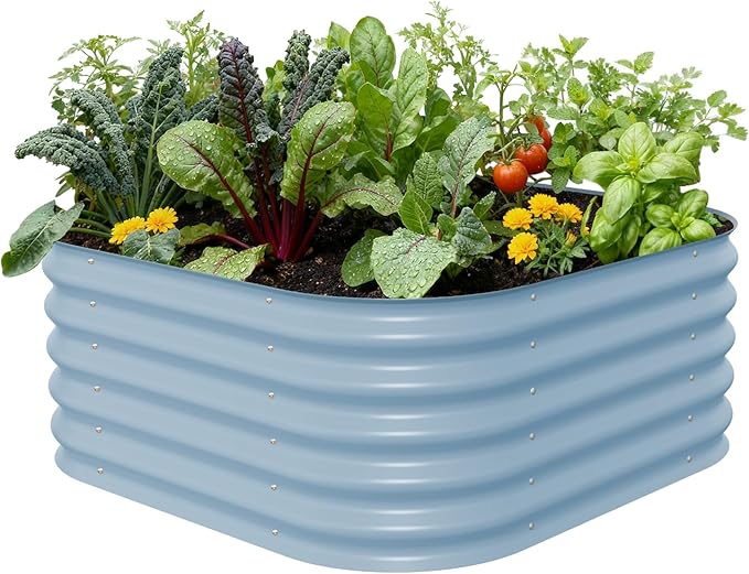 Vego garden Raised Garden Bed Kit 17 Tall 4 in 1 Modular Metal Raised Garden Beds Kit Metal Planter Box for Vegetables Flowers Herbs Sky Blue