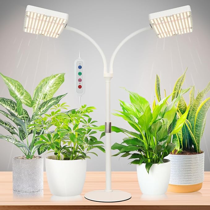 2Head Tabletop Grow Light Bright and Big Coverage Grow Lights for Seed Starting Bonsai Succulent 4/8/12/16/20H Timer 50 Watt Power Draw NO Need Adapter 16-24 Height Adjustable