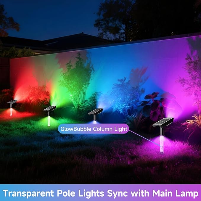 Color Changing Solar Spot Lights Outdoor with PC Light Guide Column 8 Lighting Modes Christmas Outdoor Spotlight IP65 Waterproof RGB Solar Spotlight for Garden Yard Tree Pathway 4Pack