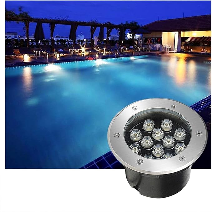 Underground Light LED - 12/24V Garden Courtyard Light Embedded Underwater Spotlight Stainless Steel IP68 Waterproof Landscape Lighting Underwater Pond Spotlight (Cold White 12W)