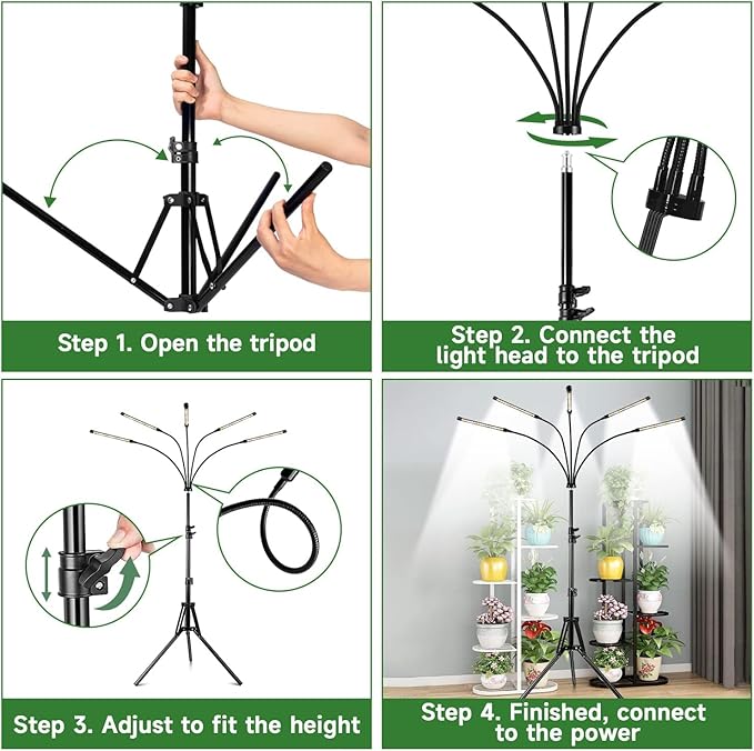 Garpsen Grow Lights for Indoor Plants [2Pack] 100 LEDs Full Spectrum Plant Light with Timer 6/12/16H 6000K Grow Lamp with 15~63''Adjustable Stand &amp Gooseneck 3 Light Modes 5 Levels Dimmable