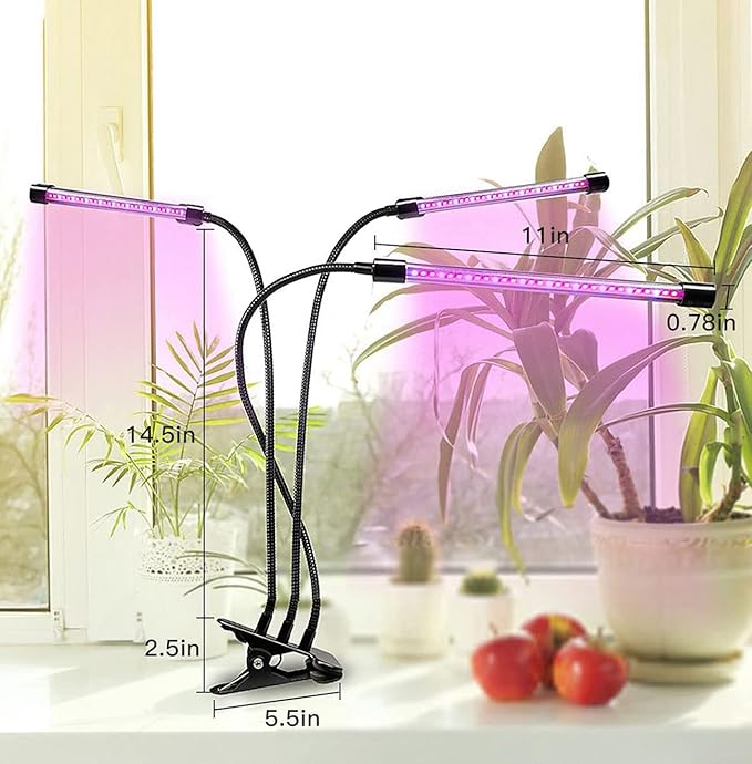 2-Pack Grow Lights for Indoor Plants Full Spectrum Three Head Clip-on Plant Lamp with Full Spectrum &amp Red Blue Spectrum 3/9/12H Timer 9 Dimmable Levels Suitable for Indoor Plants Growth