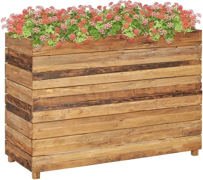Raised Garden Bed Wooden Raised Bed Raised Garden Planter Box for Vegetables Flower Herb Gardening 39.4x15.7x28.3 Recycled Teak and Steel