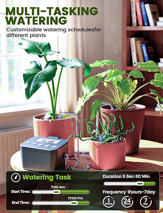 Automatic Watering System for Potted Plants Drip Irrigation Kit System Plant Self Watering Devices for Office Patio Greenhouse GrowTent with Programmable Water Timer