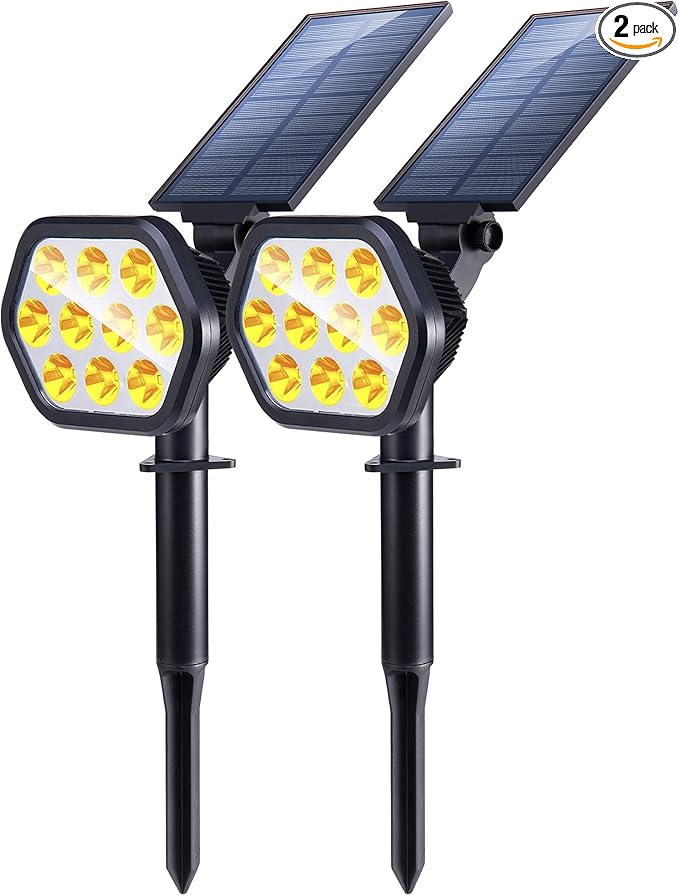 Nekteck Solar Lights Outdoor10 LED Landscape Spotlights Powered Wall Lights 2-in-1 Wireless Adjustable Security Decoration Lighting for Yard Garden Walkway Porch Pool Driveway (2 Pack Warm White)