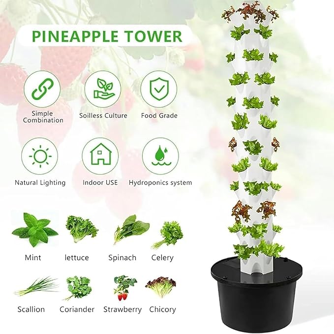 1 Hydroponic Tower 32/48 Hole Vertical Aeroponic Tower Hydroponics Growing System with Hydrating Pump Soilless Culture for Commercial Farm Home Growing(125cm/50in)