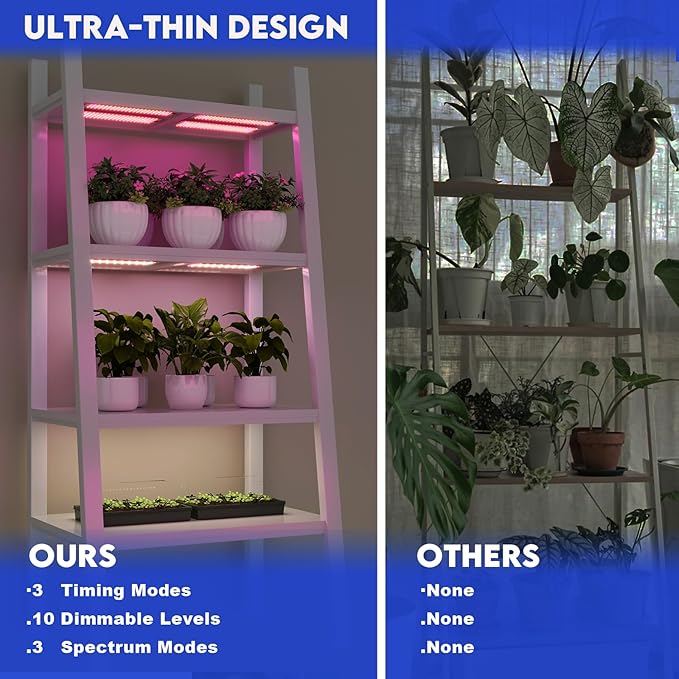 Under Cabinet Grow Light Under Shelf Grow Lights for Indoor Plants Full Spectrum with Auto Timer 3/9/12H Adjustable Lighting Color Ultra-Thin Grow Light Panel for Seed Starting Plants 4Pack