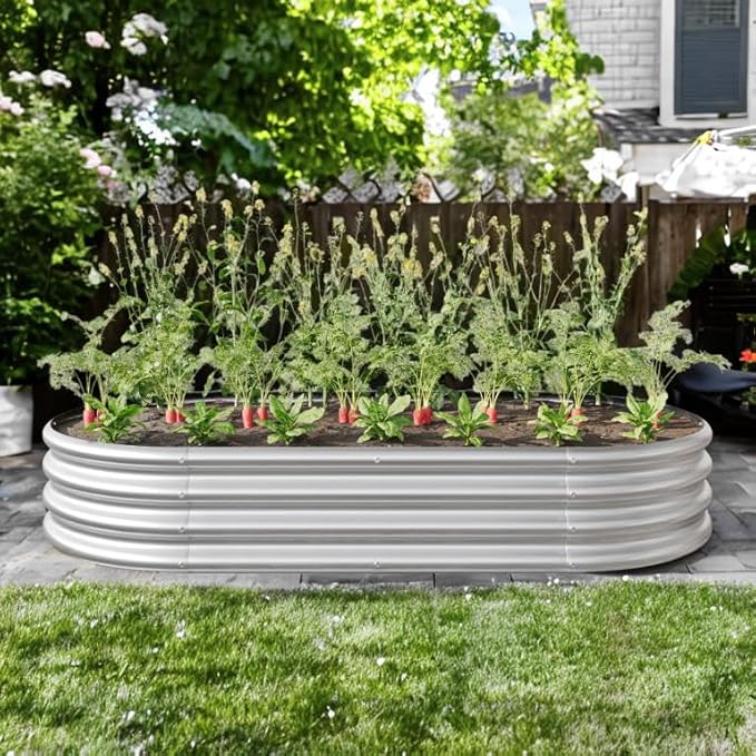 Metal Raised Garden Bed Large Planter Boxes Outdoor for Flowers and Vegetables Raised Flower Bed with Open Base for Better Drainage Durable Raised Beds for Gardening (Silver)