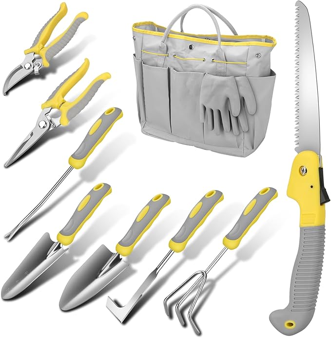 Blumway Garden Tool Sets 10 Piece Heavy Duty Gardening Tool Set Stainless Steel Gardening Hand Tools with Garden Tool Bag Garden Tool Kit for Gardening SuppliesIdeal Garden Gifts for Women Men