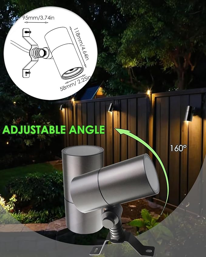 Landscape Down Lighting Low Voltage Spot Lights Outdoor LED Wall Mounted Low Voltage Tree Lights Cast Aluminum Free 5W MR16 LED Bulb Stainless Steel Mounting Bracket 1-Count