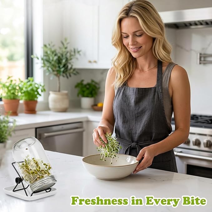 Sprouting Jar Kit Complete Seed Sprouting Jar Kit with Stainless Steel Stand &amp Drip Tray Easy Home Sprout for Microgreens Beans Broccoli