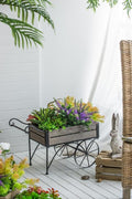 24.4x12.6x15.4 Rustic Black Trolley Cart Plant Stand Planter