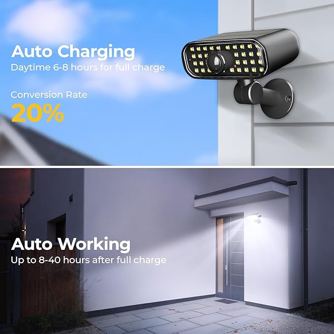 Solar Lights Outdoor 3 Modes Motion Sensor Wall Light Fixtures with Super Bright 5050 SMD LEDs / 180°Adjustable Security Lights Outdoor IP67 Waterproof for Garden Patio Yard 2 Pack