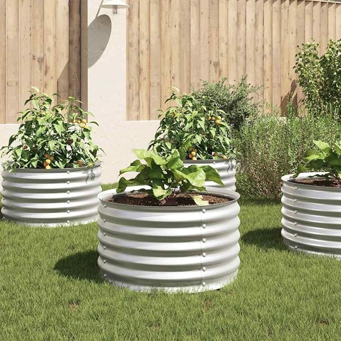Metal Steel Garden Raised Bed for Gardening Metal Planter Box for Vegetables Fruits Flowers Easy Assembly 31.5x31.5x17.3 Silver -699