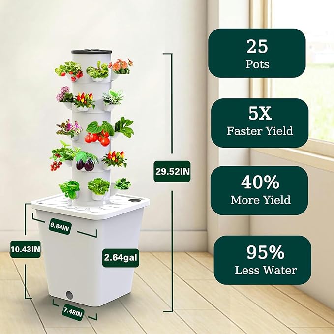 30 Pods Hydroponic Growing System Vertical Garden Planter Hydroponics Tower Indoor Smart Garden Kit Aeroponics Growing Kit with Hydrating Pump AdapterNet PotsTimer for HerbsFruits Vegetables