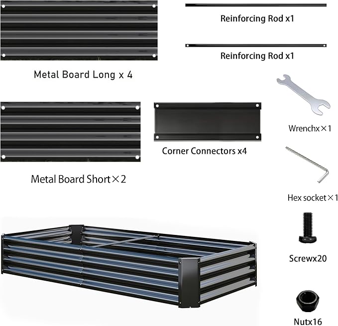 Metal Galvanized Raised Garden Bed Kit 8 x 4 x 1 ft Galvanized Steel Raised Garden Planter Box Outdoor with Open Base for Growing Vegetables/Flowers/Herbs/Fruits/Succulents Rectangle Black