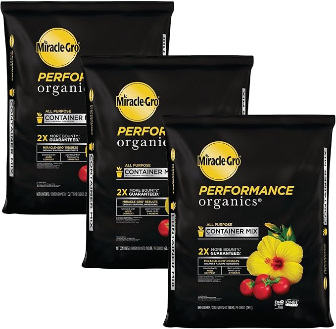 Miracle-Gro 3 Pack Performance Organics All Purpose Container Mix with Natural and Organic Ingredients Feeds Container Grown Vegetables Flowers and Herbs for up to 3 Months 1 cu. ft.