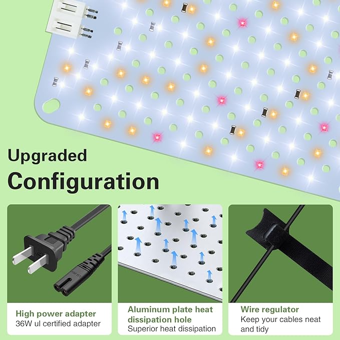 40W Ultra-Thin Panel Full Spectrum Grow Lights 576 LEDs Plant Grow Light for Indoor Plants with Daisy Chain Function Grow Lights for Seed Starting with 4/8/12/16/20H Auto On/Off Timer (3pcs)