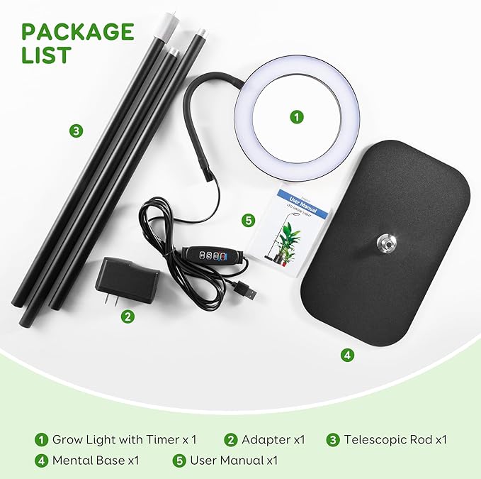 One Head Grow Lights for Indoor Plant Full Spectrum Plant Lights for Indoor Growing with 3/9/12 Timer 5 Dimmable Levels Height Adjustable 16.5''-68 Strong Base for Large Plants