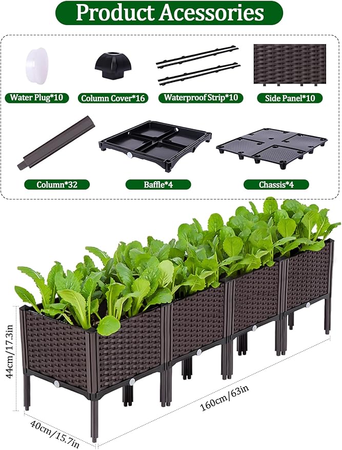 Kalolary 4 Sets Raised Garden Bed Elevated Garden Bed with Legs Patio Plant Boxes Vegetable Flowers Planting Raised Container for Indoor Outdoor Plant Fence Balcony Yard Gardening Supplies