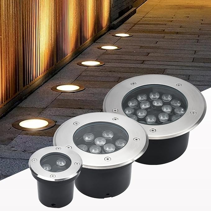Outdoor Recessed Underground Light - Ground Landscape Lights Round Garden LED Underground Light IP66 Waterproof AC85-265V LED Recessed Ground Spotlights for Deck Driveway Patio Pathway (Yellow 18W