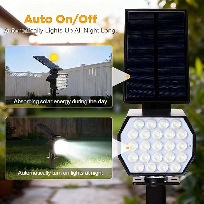 23 LED Solar Spot Lights Outdoor Waterproof 2 Pack Solar Lights UP to 20Hrs 3 Brightness Levels Spotlight Landscape Lighting Auto ON/Off Outdoor Solar Lights for Yard Garden Lawn (Cool White)