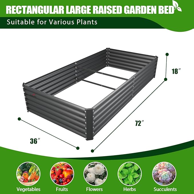 A ANLEOLIFE 2 Pcs 6X3X1.5 ft Rectangular Galvanized Raised Garden Beds Outdoor for Planting Vegetables Flowers Herb Quartz Grey