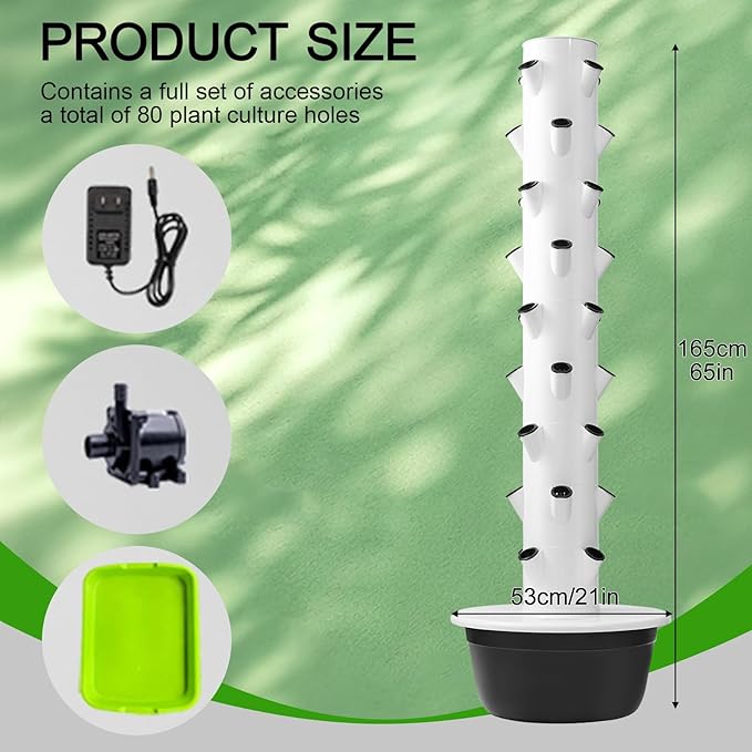 DIY Aeroponic Tower Hydroponic Tower Growing System 20/28/36 Hole Hydroponics Tower Growing System Kit for Gardening Lover Black/Green Base(Black165cm/65in)