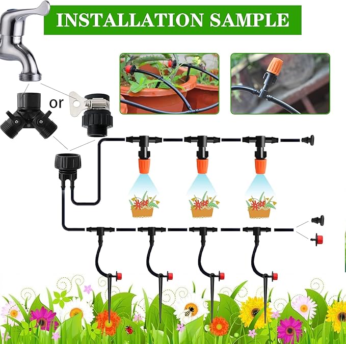 Drip Irrigation Kit Garden Irrigation System 1/4 Blank Distribution Tubing Watering Drip Kit/DIY Saving Water Automatic Watering System for Garden Greenhouse Flower Bed Patio Lawn
