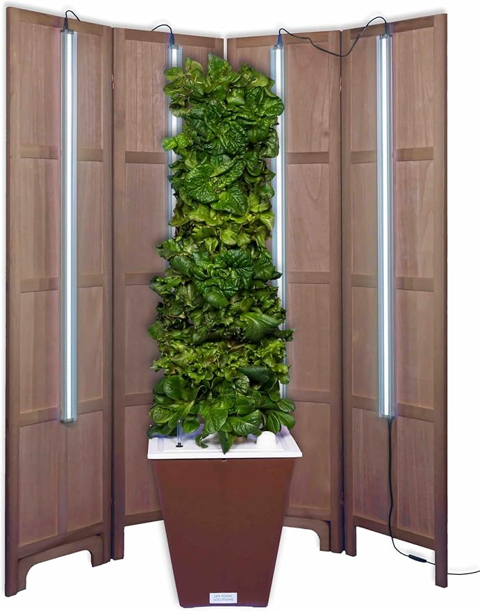 Hydroponic Tower Garden Growing System 32 Plants Indoor Garden Optimized for Growing Leafy Greens Includes LED Grow Lights (Brown)