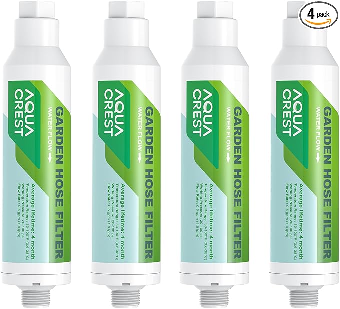 AQUA CREST Garden Hose Water Filter for Plants Greatly Reduces Chlorine Odor Improve Plants Health Ideal for Organic Gardening Farming and Pets Pack of 4