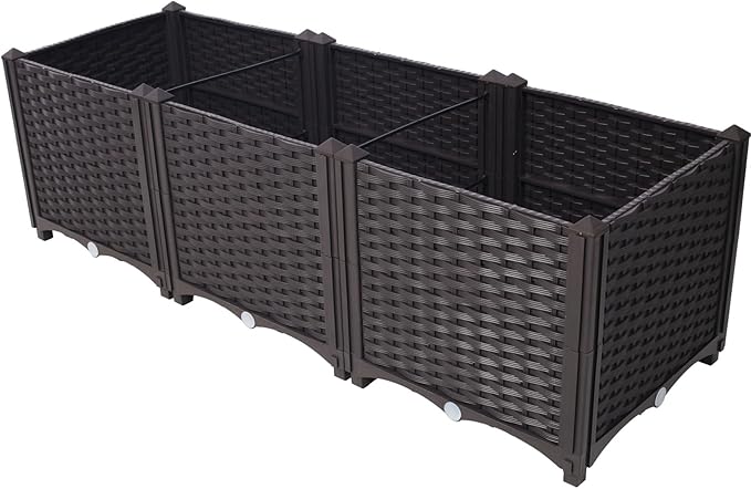 Donext Brown Modern Planter Box OutdoorsExtra Deep Raised Garden Bed Balcony Planters with Drainage Layer Outdoor Flower Vegetable Pot(47.2 L X 15.7 D X 14.7 H)