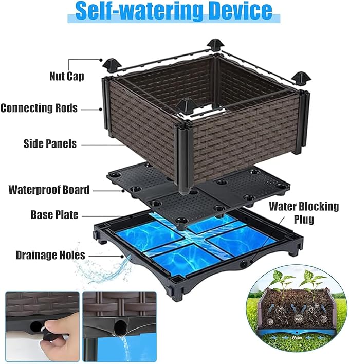 Raised Plant Box with Wheels 47.2x15.7x16.1 Raised Beds for Gardening Self Watering Durable Metal Lockable Casters Rectangular Garden Planter Perfect for Garden Patio Balcony Deck