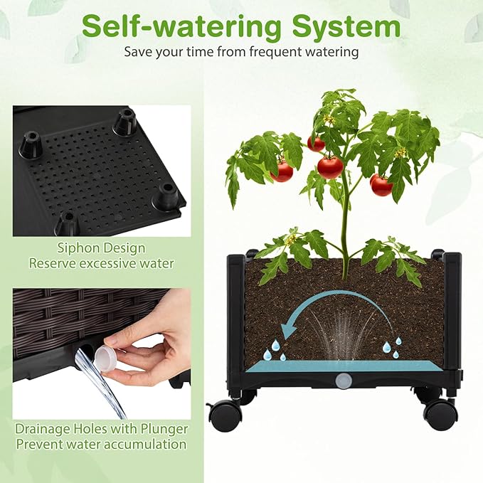 Giantex Planter Boxes with Arch Trellis 5FT Self-Watering Tall Raised Garden Bed w/Wheels Hanging Roof &amp Drainage Holes Outdoor Indoor Tomato Planter for Climbing Vines Vegetables (61x16x58)