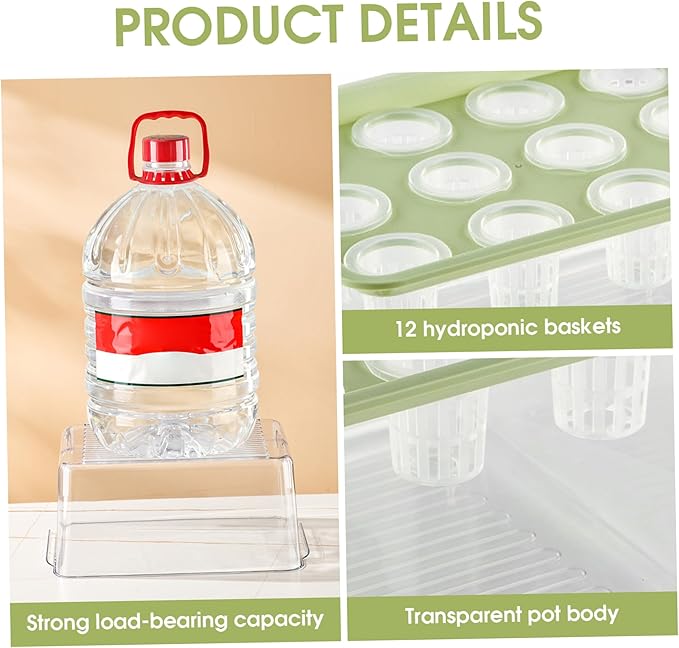 Hydroponic Growing System Hydroponic Planter Box 12-Hole Transparent Aquaponics Growing System with Green Lid for Home Balcony or Desktop Decor